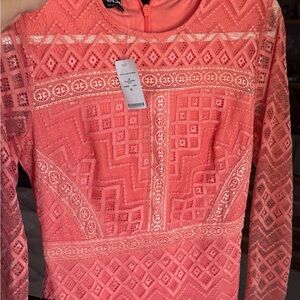 Bebe Coral Lace Long Sleeve Dress